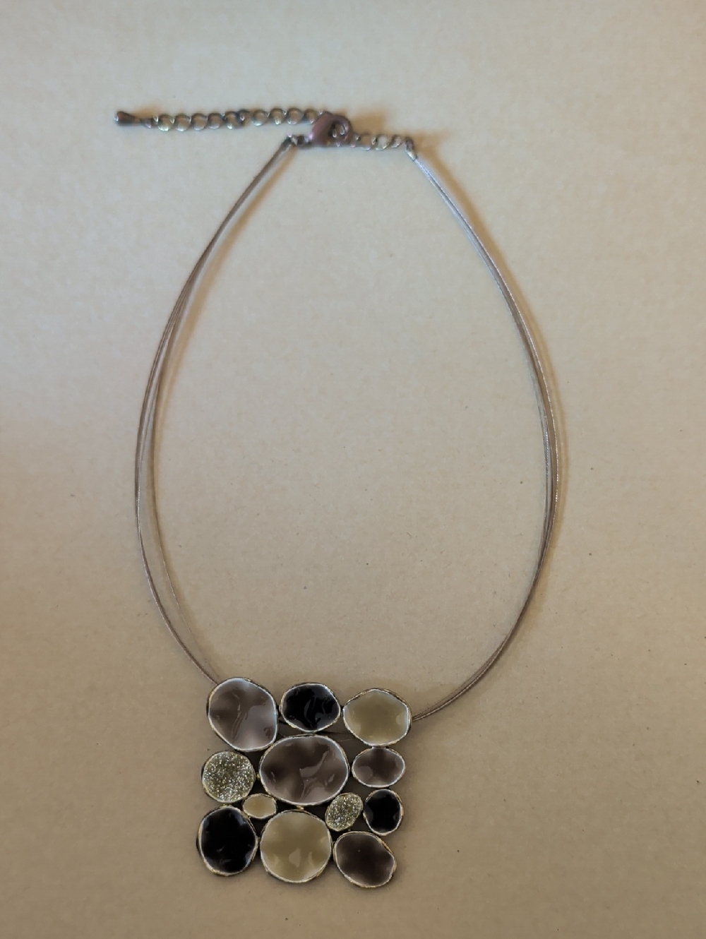 Modernist Resin Cluster Pendant Necklace - Neutral & Gold Tones